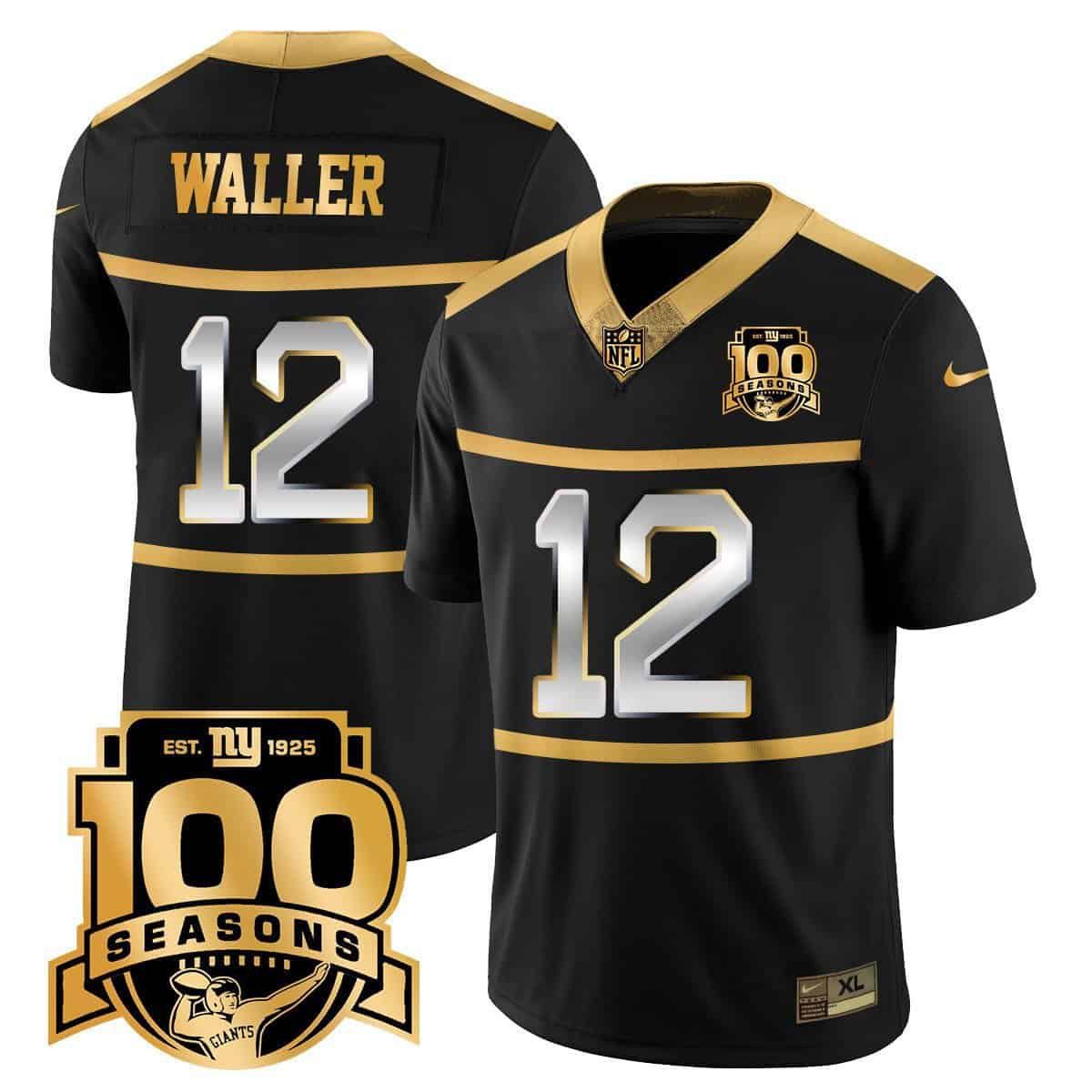 Men New York Giants #12 Waller 2024 Nike Black 100TH Season Commemorative Vapor NFL Jersey